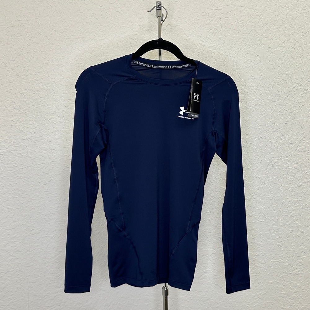Under Armour Mens HeatGear Armour Compression Long Sleeve Shirt Navy 1361524 S